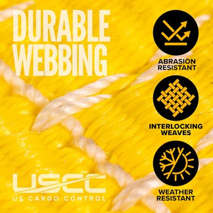 US Cargo Control Wire Hook Ratchet Straps 2 Inch x 12 Foot (4-Pack), 10,000 LBS Break Strength, Yellow 2 Inch Ratchet Straps Heavy Duty with J Hooks, Heavy Duty Tie Downs for Trailers and Trucks