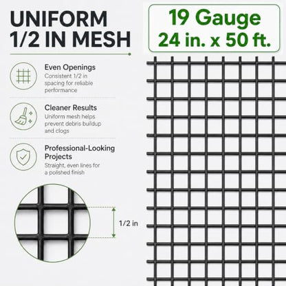 GoldPeak Black Hardware Cloth 1/2 inch Mesh 24 inch x 50 Foot 19 Gauge - size: 1/2 inch 24''x50'