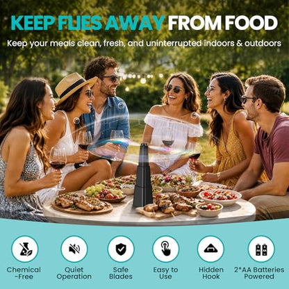 Fly Fans for Tables, Fly Fan Outdoor Indoor Keep Flies Away, Table Top Spinner with Holographic Blades, Flies Deterrent for Picnic, Restaurant, Party, Home, BBQ (4 Pack) - style: Modern