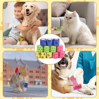 KIMOBER 12 Rolls Self Adhesive Pet Wrap Bandage Non-Woven Tape Vet Wrap Cohesive Bandages for Dogs Pet Animals Horse Cat Bird Animals,2 Inch x 5 Yards