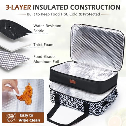 BAGSPRITE Double-Layer Insulated Casserole Carrier for 9" x 13" Baking Dish - color: Black
