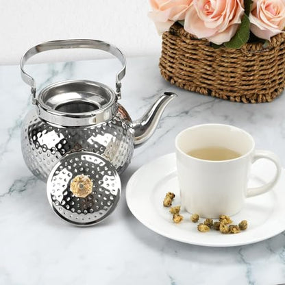 2L Hammered Tea Kettle Stovetop, Silver Tea Pot with Strainer for Stove - color: Silver-2L