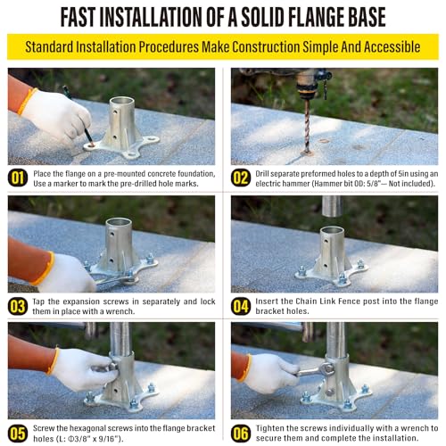 Post 2" (1 7/8" OD) Chain Link Fence Post Floor Flange Bracket, for Chain Link Fence Posts, Mailboxes, and Other Steel Round Post Galvanized Anchor Flange Bases (6 Pack) - size: 2"