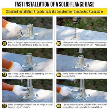 Post 2" (1 7/8" OD) Chain Link Fence Post Floor Flange Bracket, for Chain Link Fence Posts, Mailboxes, and Other Steel Round Post Galvanized Anchor Flange Bases (6 Pack) - size: 2"