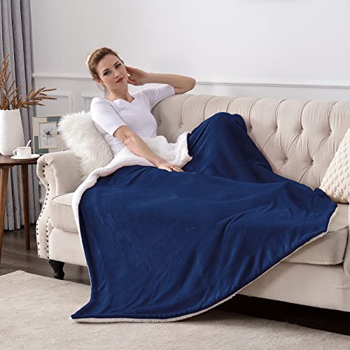 SOCHOW Sherpa Fleece Throw Blanket, Navy Blue, 50x60 inches - color: Navy Blue, size: 50"×60"