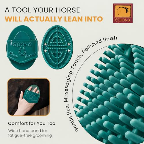 Epona Deep Teal Flexible Glossy Curry Comb for Horses – Soft, Ergonomic Grooming Brush with Flexible Tines for Deep Cleaning, Massage & Shedding Care (Deep Teal) - color: Deep Teal