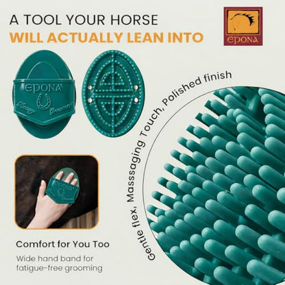Epona Deep Teal Flexible Glossy Curry Comb for Horses – Soft, Ergonomic Grooming Brush with Flexible Tines for Deep Cleaning, Massage & Shedding Care (Deep Teal) - color: Deep Teal