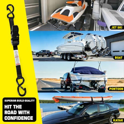 Boat Tie Down Straps to Trailer, 1 Inch x 4 FT Boat Transom Straps, 2100 LBS Break Strength with Security Lock S Hooks, Adjustable Boat Straps for Trailer, Jet ski, Boat, Kayak - color: Black