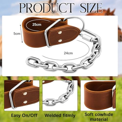 Horse Hobbles Kicking Chain, Leather Single Leg Hobble Heavy Duty Anti Kick Design, Stainless Steel Chain for Secure Horse Training & Grazing, for Stallions, Geldings, Mares