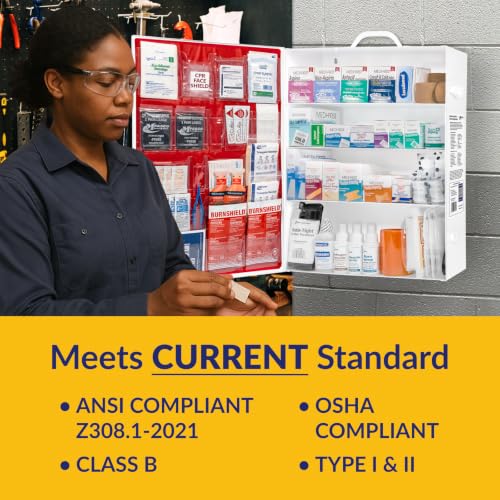 MFASCO Workplace First Aid Kit 4 Shelf Metal Cabinet with Medications - size: 4 Shelf, style: W/ Medications