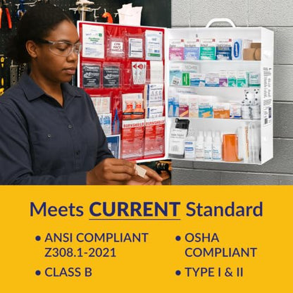 MFASCO Workplace First Aid Kit 4 Shelf Metal Cabinet with Medications - size: 4 Shelf, style: W/ Medications