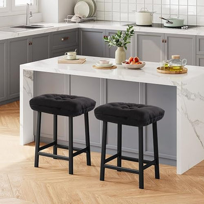 Rectangular Stool Cushion Set of 2, Soft Saddle Stool Cushions with Ties, Nonslip and Washable, Black, 18 x 10.5 x 4 Inch - color: Black, size: Pack of 2