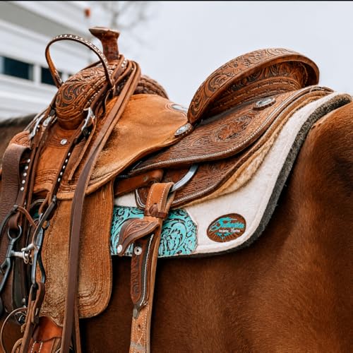 The Montana 100% Extra Fine Wool Made in the USA Saddle Pad by Southwestern 3/4" or 1" Thick and Designer Wear Leather - color: Natural Leathers, size: 30" x 30": 3/4" Inch Thick