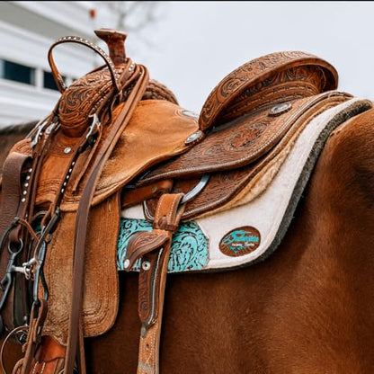 The Montana 100% Extra Fine Wool Made in the USA Saddle Pad by Southwestern 3/4" or 1" Thick and Designer Wear Leather - color: Natural Leathers, size: 30" x 30": 3/4" Inch Thick