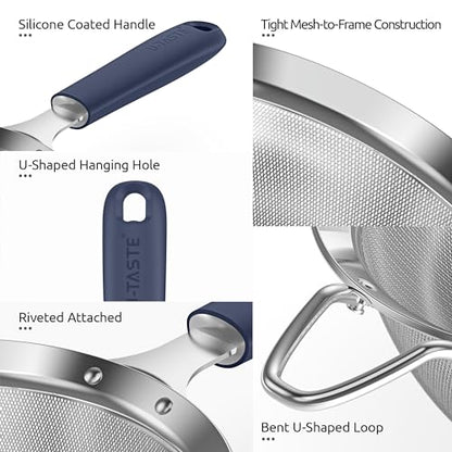 U-Taste Fine Mesh Strainer, 18/8 Stainless Steel Sieve, S/Midnight Blue - color: (3) Midnight Blue, size: S-3.35in