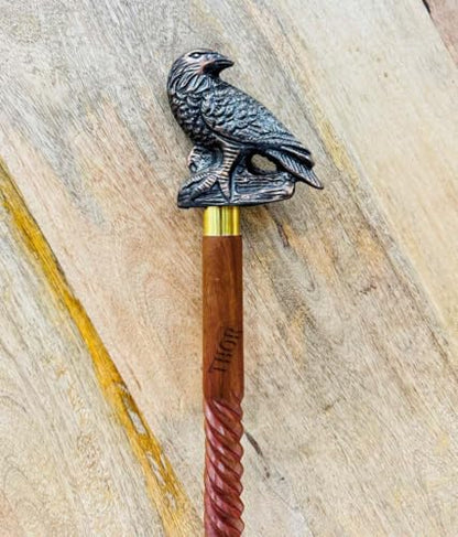 Handmade Solid Brass Head Handle Vintage Style Antique Wooden Walking Stick Cane Gift (3 Fold Wooden Walking Cane) - style: Bald eagle walking stick