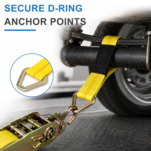 2" × 29" Premium Axle Tie Down Strap with D Rings, Heavy Duty Auto Axle Tow Straps with Protective Sleeves, Adjustable Tie Down Strap for Securing Car Transport, Car Accessories
