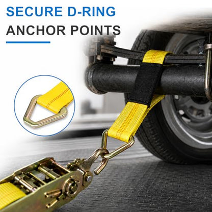 2" × 29" Premium Axle Tie Down Strap with D Rings, Heavy Duty Auto Axle Tow Straps with Protective Sleeves, Adjustable Tie Down Strap for Securing Car Transport, Car Accessories