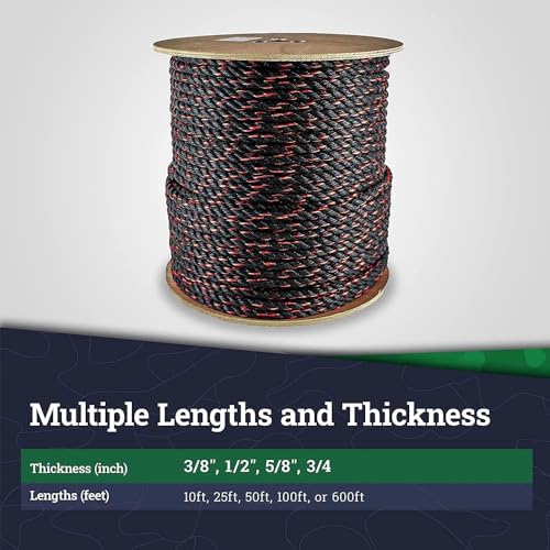 RopeHub California Truck Rope, Polypropylene Tie Down Rope, 1/2" x 100 Ft - size: (#) 1/2 inch x 100feet