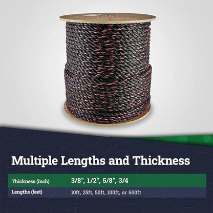 RopeHub California Truck Rope, Polypropylene Tie Down Rope, 1/2" x 50 Ft - size: (#) 1/2 inch x 50 feet