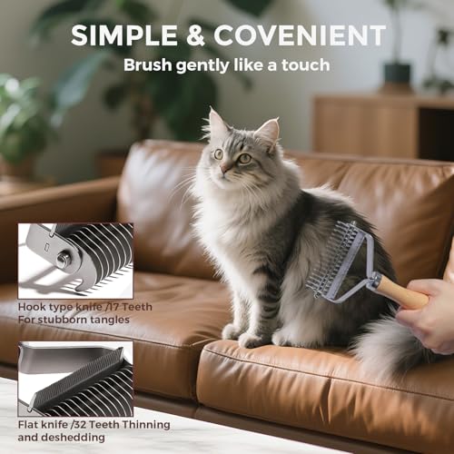 3-in-1 Professional Pet Shedding Dematting Comb - Deshedding Undercoat Rake for Dogs with Stainless Steel Blades Metal Pet Brush with Wood Handle Matted Hair Detangling Thinning and Shedding - style: Upgraded 3-in-1 Comb