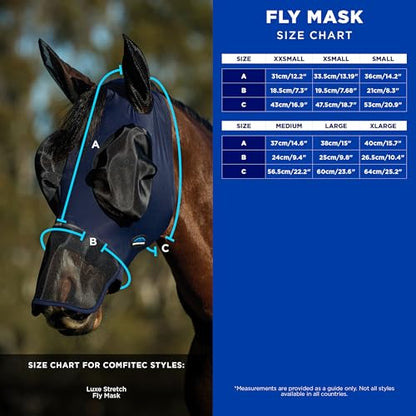 WeatherBeeta ComFiTec Luxe Stretch Fly Mask with Ears & Nose, Navy/Black, Large - color: Navy/Black, size: L