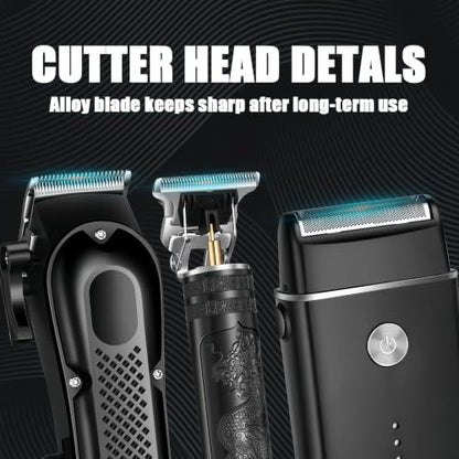 3-in-1 Hair Clippers for Men with LED, Beard Trimmer & Foil Shaver | Cordless USB Rechargeable Haircut Kit: 8 Guide Combs, T-Blade Detailing, Low-Noise, Nick-Free, Gift-Ready.