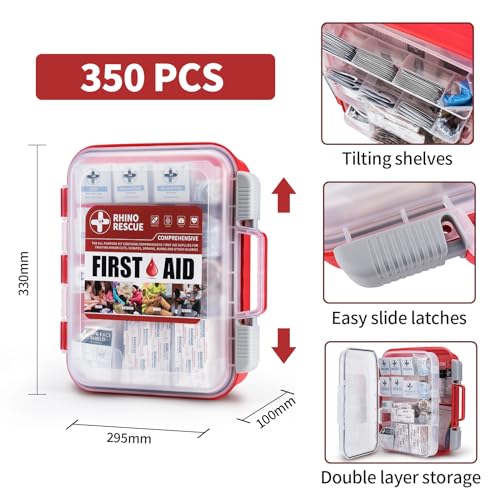 RHINO RESCUE Bundle - Pet First Aid Kit, Emergency Medical Supplies for Dogs & Cats, Safety Essentials Pack with Thermometer+350 Pieces OSHA All-Purpose First Aid Kit, Home & Office