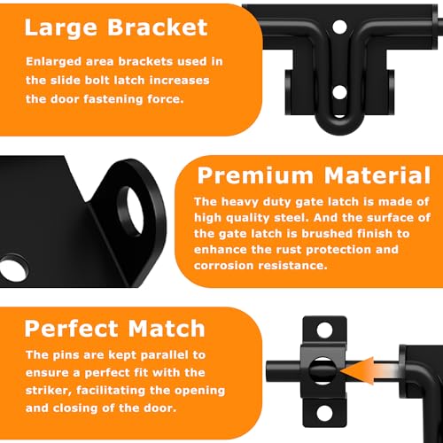 6.4 Inch Heavy Duty Slide Bolt Latch, Bi-Directional Gate Latch with Protective Coating, Solid Hardware Thickened Bolt Latch for Left or Right Hand Swinging and Sliding Doors-2 Pack