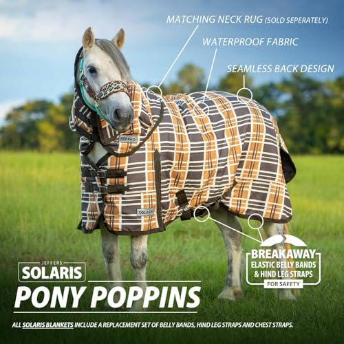 Jeffers Pony Poppins Solaris 1200 Denier Turnout Blanket Brown & Cream Plaid 60" - Waterproof, Breathable Horse Blanket with 0 gram Polyfill, No Insulation, Ideal Protection for Wind & Rain, - size: 63"