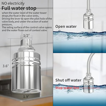 1/2" to 3/4" 1" Water Mini Float Valve,304 Stainless Steel Fully Automatic Level Controller Valve for Wate Tank, Livestock Troughs, Pool, Distiller