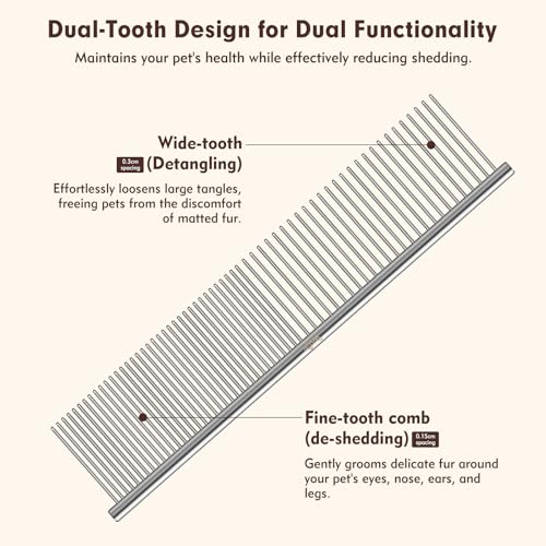 WRW 4 Pack Dog Comb, Metal Comb for Dog Cat Pet | Stainless Steel Dog Combs Flea Comb with Rounded Teeth for Grooming Matting, Poodle Comb for Long and Short Hair Pets