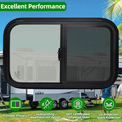 18"W x 15"H RV Windows for Cargo Trailer Camper,Tinted Horizontal Sliding - size: 18"W x 15"H