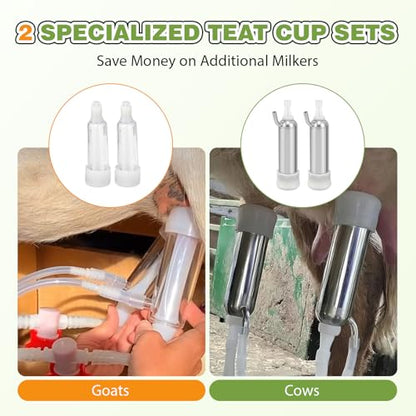 Upgraded 2 in 1 14L Electric Milking Machine with 4 Goat Teat Cups & 2 Cow Teat Cups
