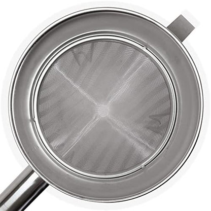 Anchy Premium 8" Chinois Fine Mesh Strainer Set with Stand & Bamboo Spatula – 18/8 Stainless Steel China Cap Cone Sieve, Professional Bouillon Strainer for Sauces, Soups, Broth, Stock, Jelly & Purees