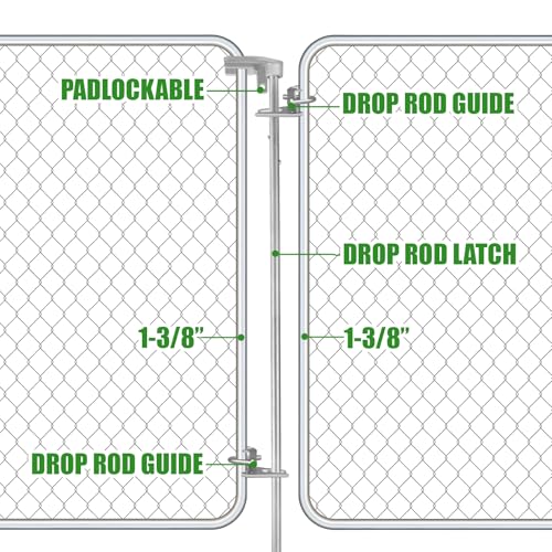 36"Chain Link Drop Rod for Double Gates, Floor Mount Latch for 1-3/8" Frame