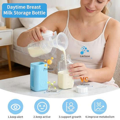 Syntic 16 Oz Glass Milk Storage Bottle with Lid & Pour Spout,Blue Sleeve - color: 1 Set-Light Blue