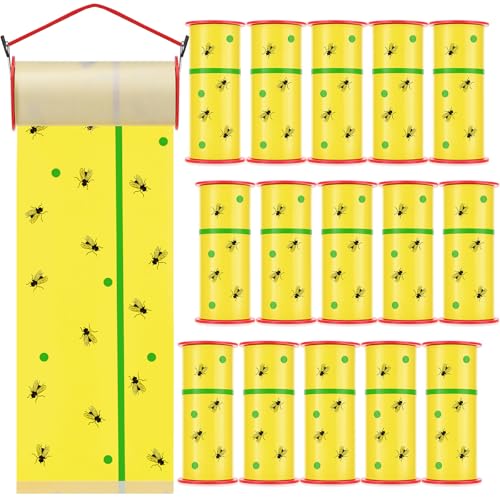 15 Rolls Sticky Fly Trap 30 ft Each, Fluorescent Yellow, Green Lines - color: Fluorescent Yellow with Green Lines
