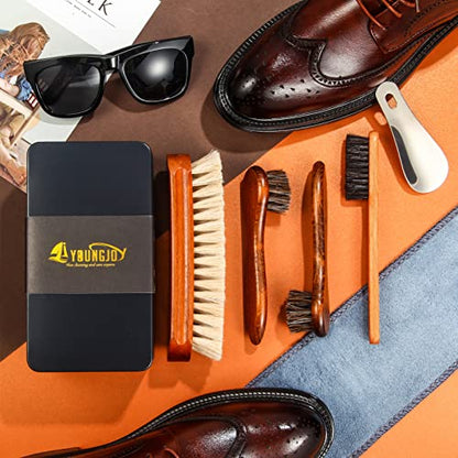 6 Pcs Horsehair Shoe Brush Kit Polishing Daubers Applicators Leather Care Brushes Shine Cleaning Cloth with Case(Shoe Brush Set A) - style: Shoe Brush Set A