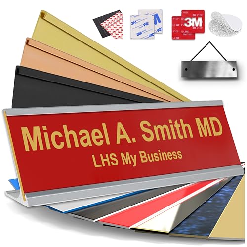 Custom Name Plate for Desk, Red with Gold Lettering, 2x8 - color: B17 - Red & Gold Lettering