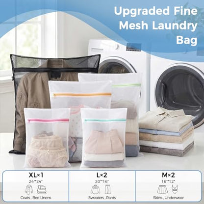 BAGAIL Laundry Bags Mesh Wash Bag for Intimates Lingerie and Delicates, 5Pcs (1XL,2L,2M) - color: Pearl White-Fine Mesh, size: 2M,1XL,2L