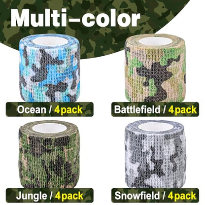 AZEN 16 Pack Camo Self Adhesive Bandage Wrap, 2" X 5 Yards Elastic Cohesive Bandage Wrap, Athletic Tape, Vet Wrap, Ankle Tape, Tattoo Tape Wrap (Camo) - color: Camo, size: 2IN - 16Pack