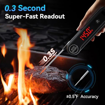 0.3s Instant Read Meat Thermometer, IP67 Waterproof (Black) - color: Black