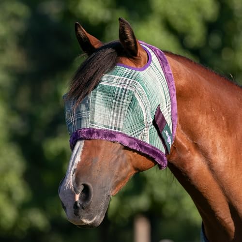 Kensington Fly Mask with Fleece Trim for Horses — Protects Face and Eyes Helps Block Sun Rays While Allowing Full Visibility — Breathable and Non Heat Transferring - color: 2019 - Imperial Jade