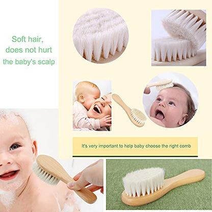 Baby Hair Brush and White Cradle Cap Brush Set for Newborns and Toddlers, Wooden Baby Hair Brush Set with Soft Goat Bristle, Baby Hair Care Kit (2PCS) - color: White