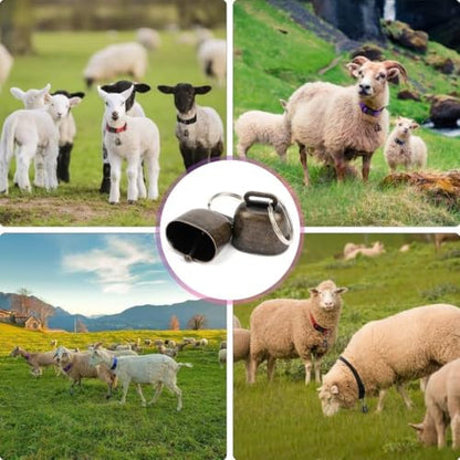 5 Pack Goat Collars with Bells, Horse Sheep Grazing Copper Bells and Adjustable Nylon Collar Set Pet Anti-Lost Loud Bronze Bell for Small Farm Animal Sheep Goat Cow Accessories (01)