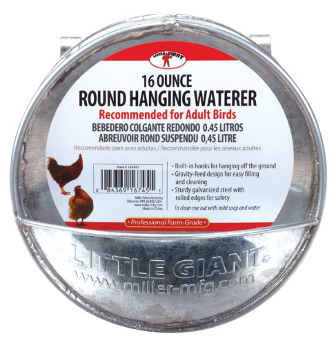 Little Giant® Hangable Poultry Waterer| Galvanized Round Hanging Poultry Waterer | Hanging Chicken Waterer | Chicken Canteen - size: 1Pint