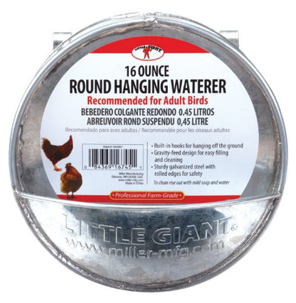 Little Giant® Hangable Poultry Waterer| Galvanized Round Hanging Poultry Waterer | Hanging Chicken Waterer | Chicken Canteen - size: 1Pint