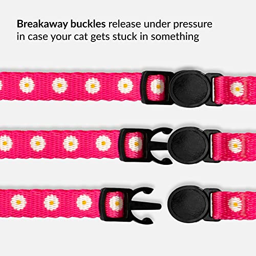 Floral Cat Collar 2-Pack, Breakaway with Bell - color: Pink & Green