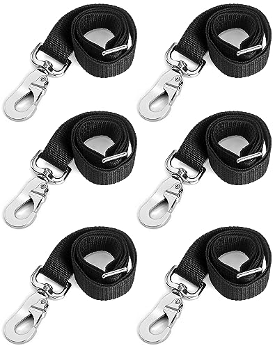 QWORK Horse Bucket Strap, Nylon, 6 Pack, Adjustable 21" to 32" Length, for Hay Nets, Water Buckets, Outdoor Feeders, Black